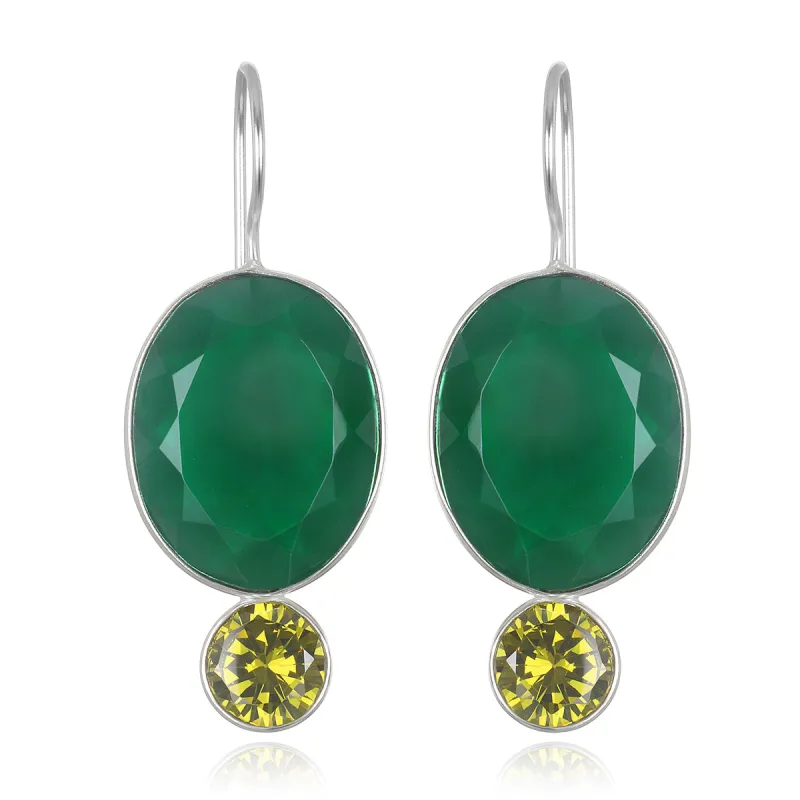 Valencia Grand Oval Earring-Olive Silver sold by Amelia Rose Design