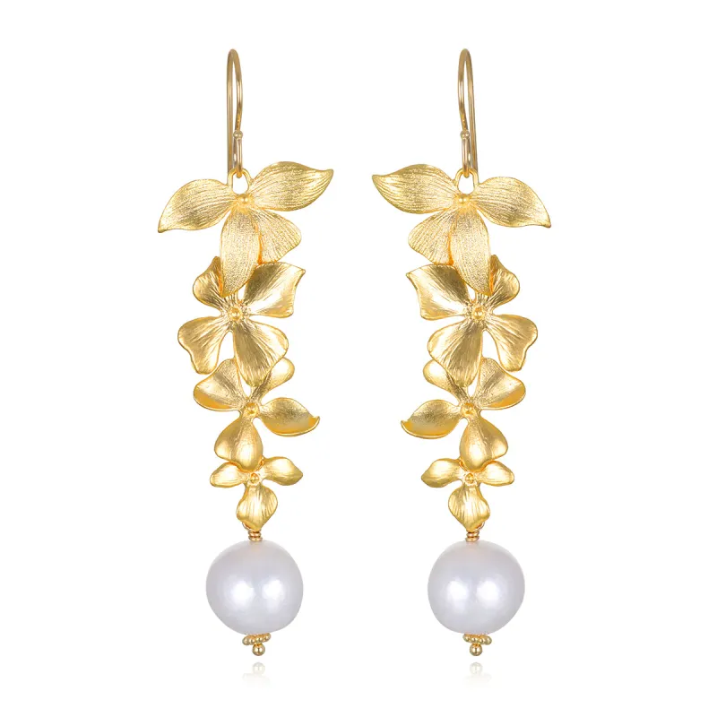 Baroque Pearl Orchid Dangles sold by Amelia Rose Design