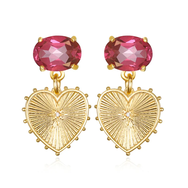 New! Beaded Heart Posts-Pink Topaz sold by Amelia Rose Design