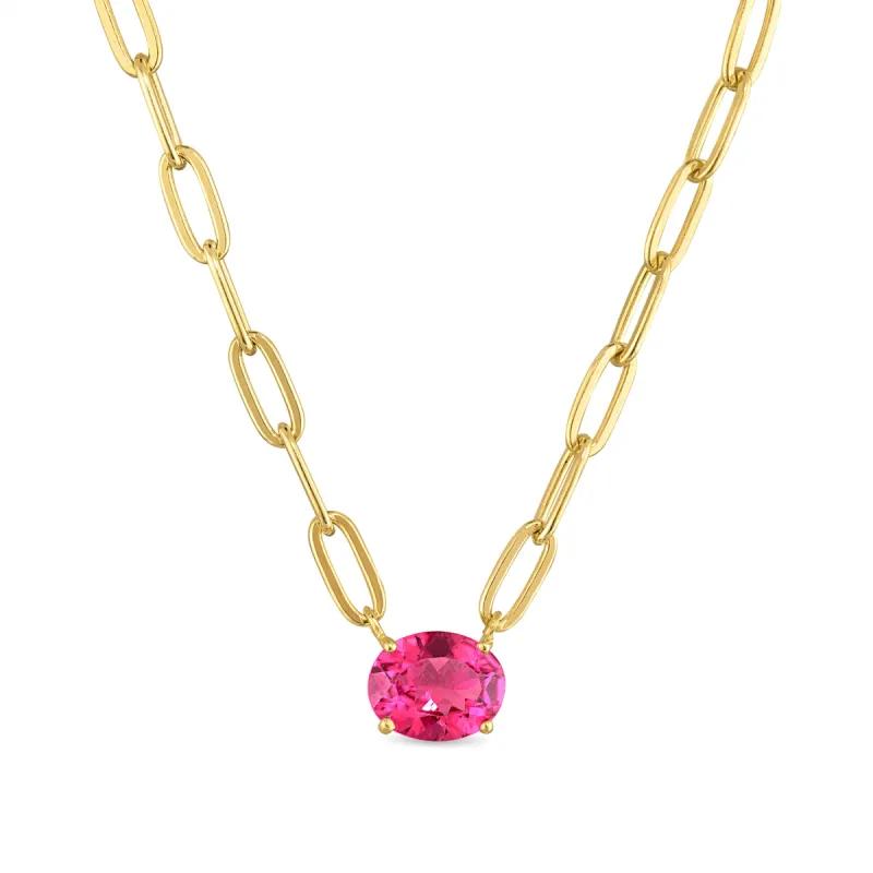 New! Statement Paperclip Gemdrop Necklace - Pink Topaz sold by Amelia Rose Design