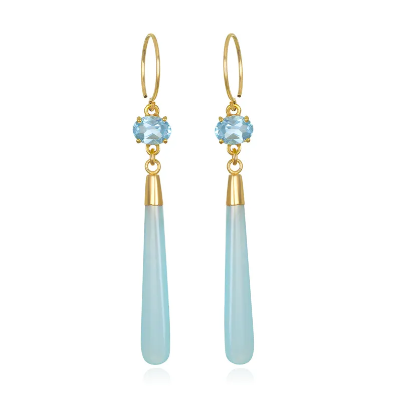 Gem Drop Earring-Sky Blue Topaz & Chalcedony sold by Amelia Rose Design