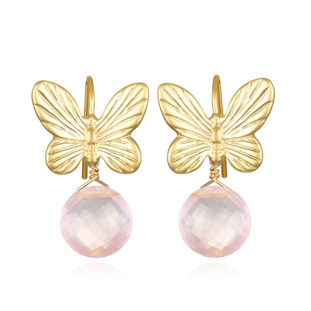Rose Quartz Butterfly Dangles sold by Amelia Rose Design