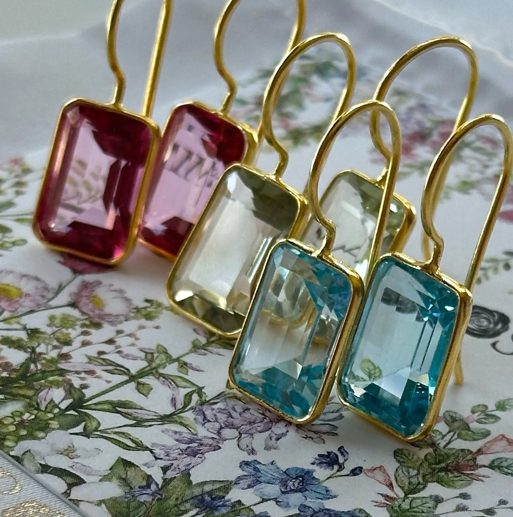 New! Bezeled Emerald Cut Dangles-Pink Topaz Silver sold by Amelia Rose Design product image thumbnail 3