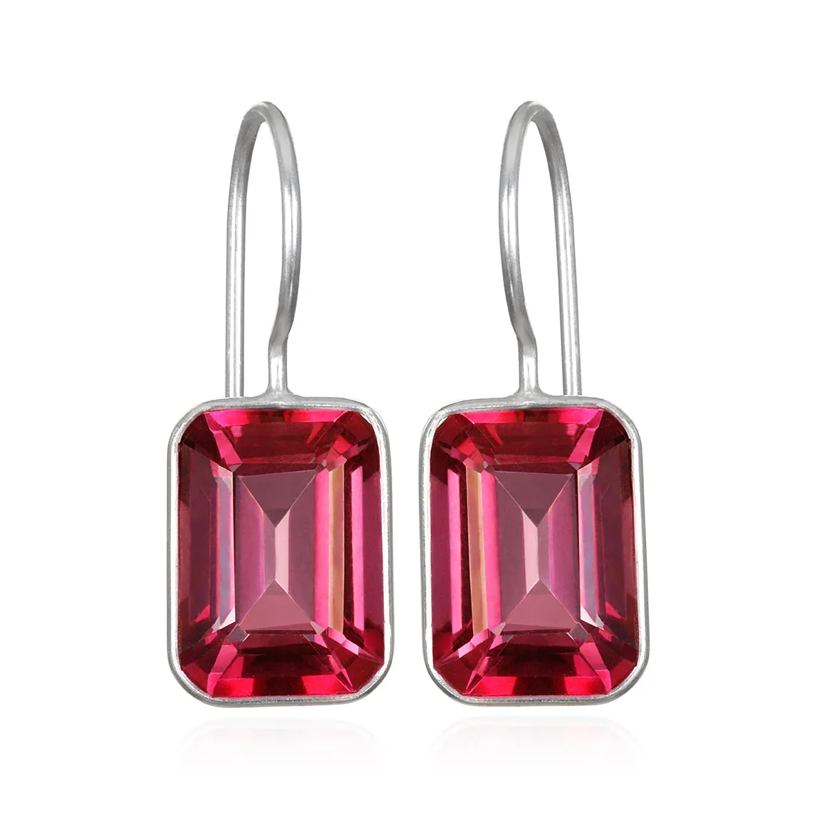 New! Bezeled Emerald Cut Dangles-Pink Topaz Silver sold by Amelia Rose Design