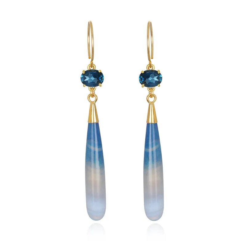 Gem Drop Earring-London Blue Topaz & Agate sold by Amelia Rose Design