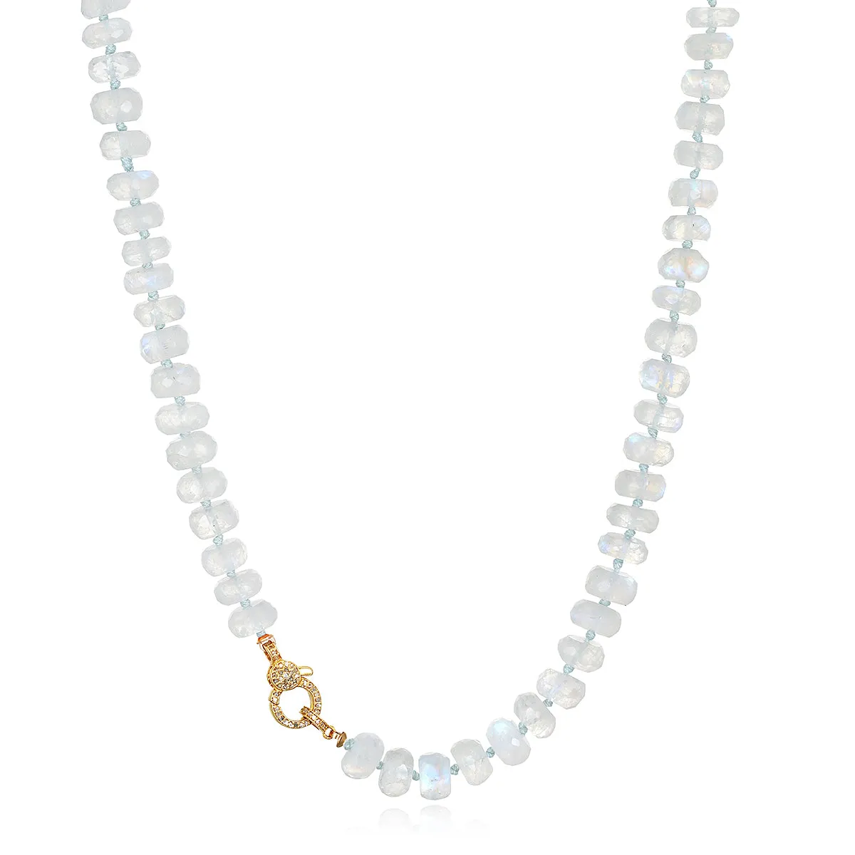 Rainbow Moonstone & Diamond Knotted Necklace-Gold sold by Amelia Rose Design