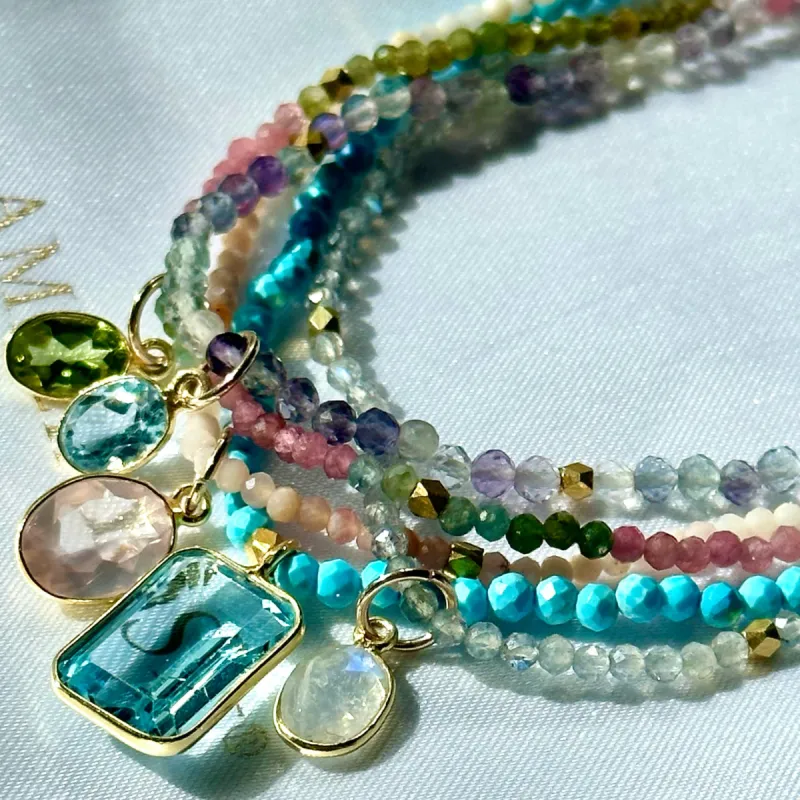 Turquoise & Topaz Emerald Cut Charm Necklace sold by Amelia Rose Design