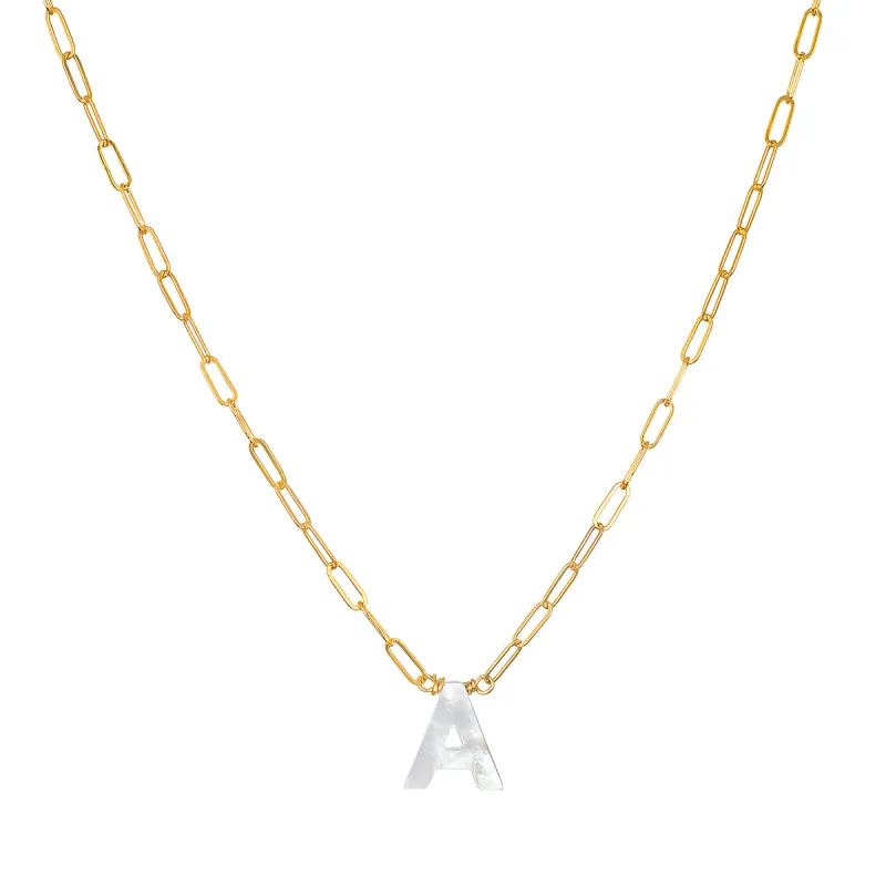 Mother of Pearl Initial Necklace-gold sold by Amelia Rose Design