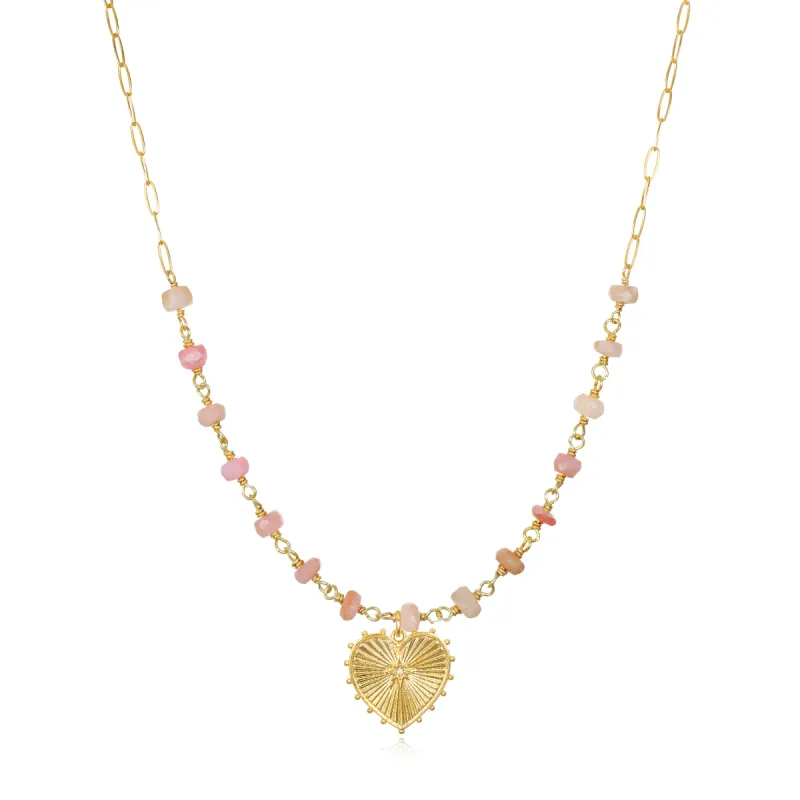 New! Beaded Heart Paperclip Necklace-Pink Opal sold by Amelia Rose Design