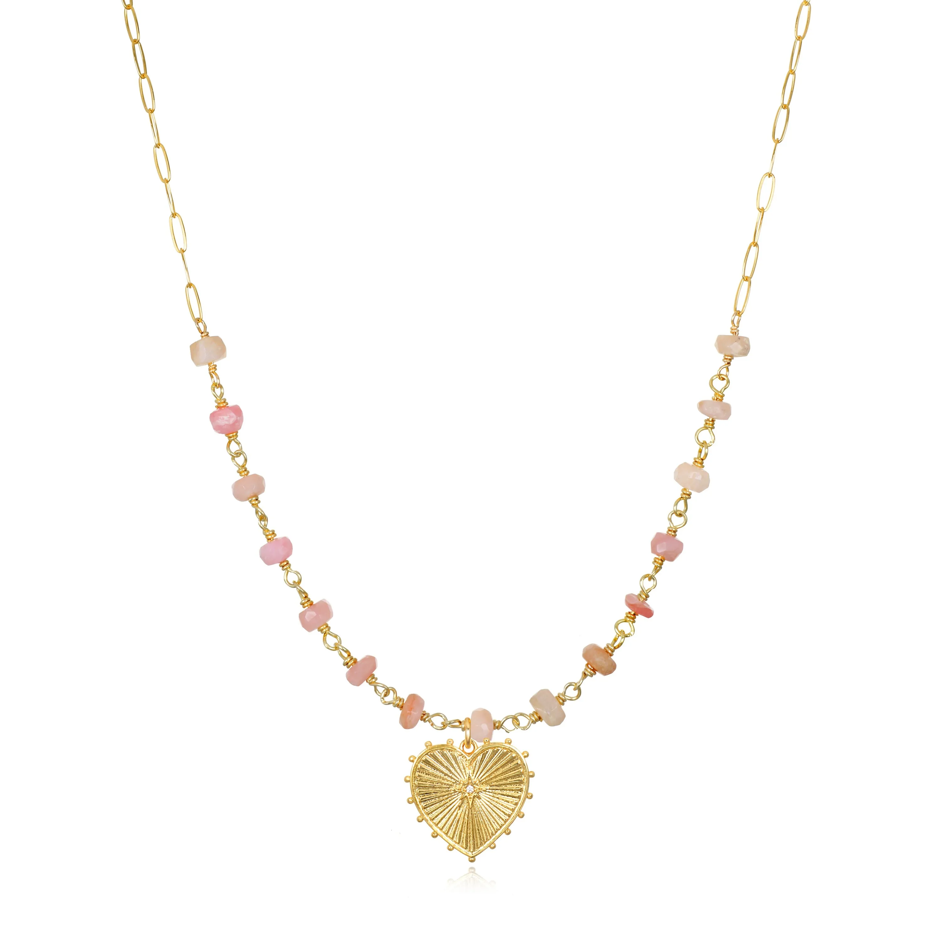 New! Beaded Heart Paperclip Necklace-Pink Opal sold by Amelia Rose Design
