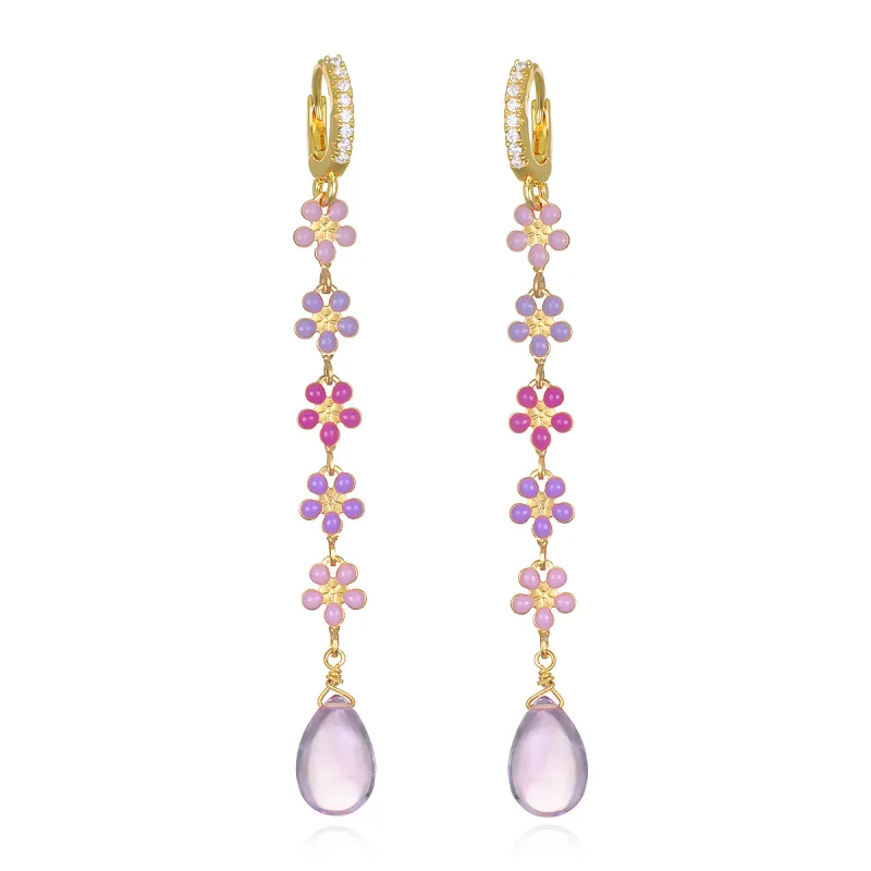 Pink Amethyst Daisy Huggies sold by Amelia Rose Design