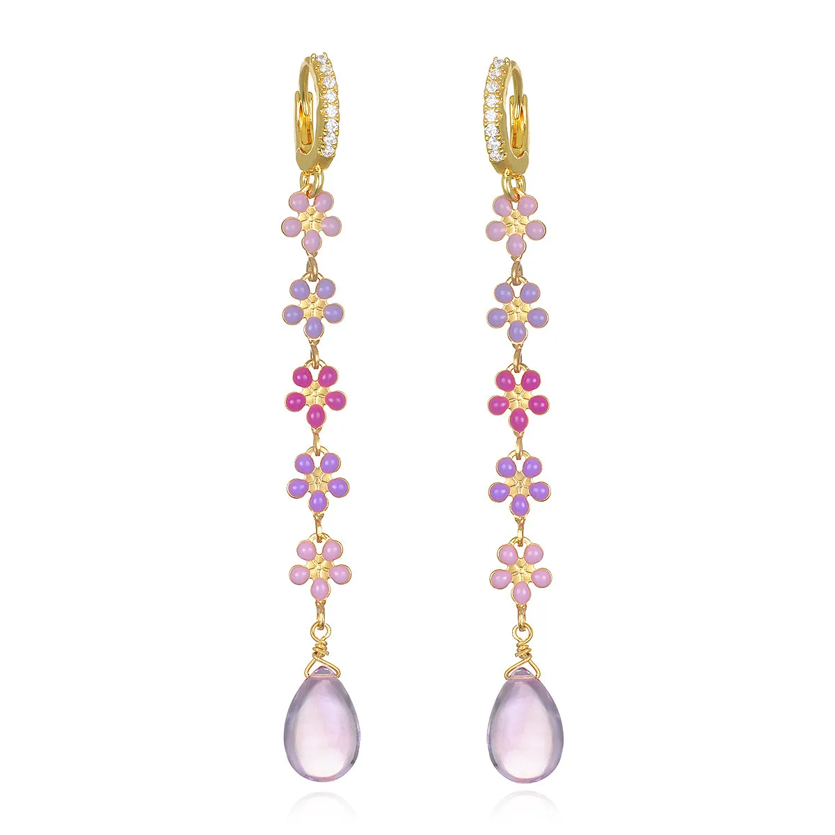 Pink Amethyst Daisy Huggies sold by Amelia Rose Design