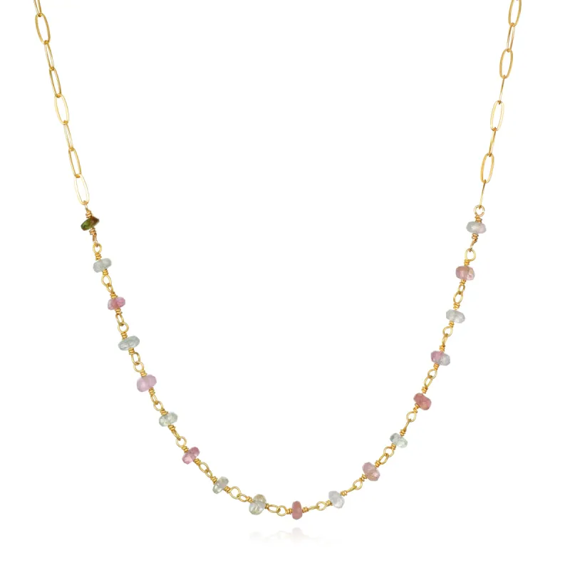 Gemstone Paperclip Necklace-Pastel Tourmaline sold by Amelia Rose Design