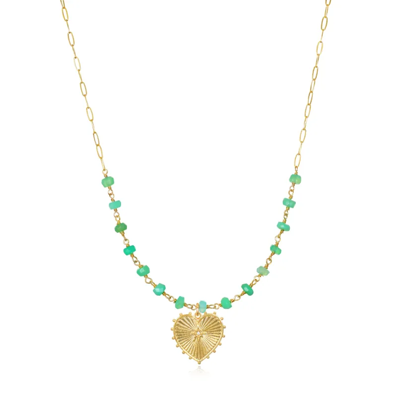 New! Beaded Heart Paperclip Necklace-Chrysoprase sold by Amelia Rose Design