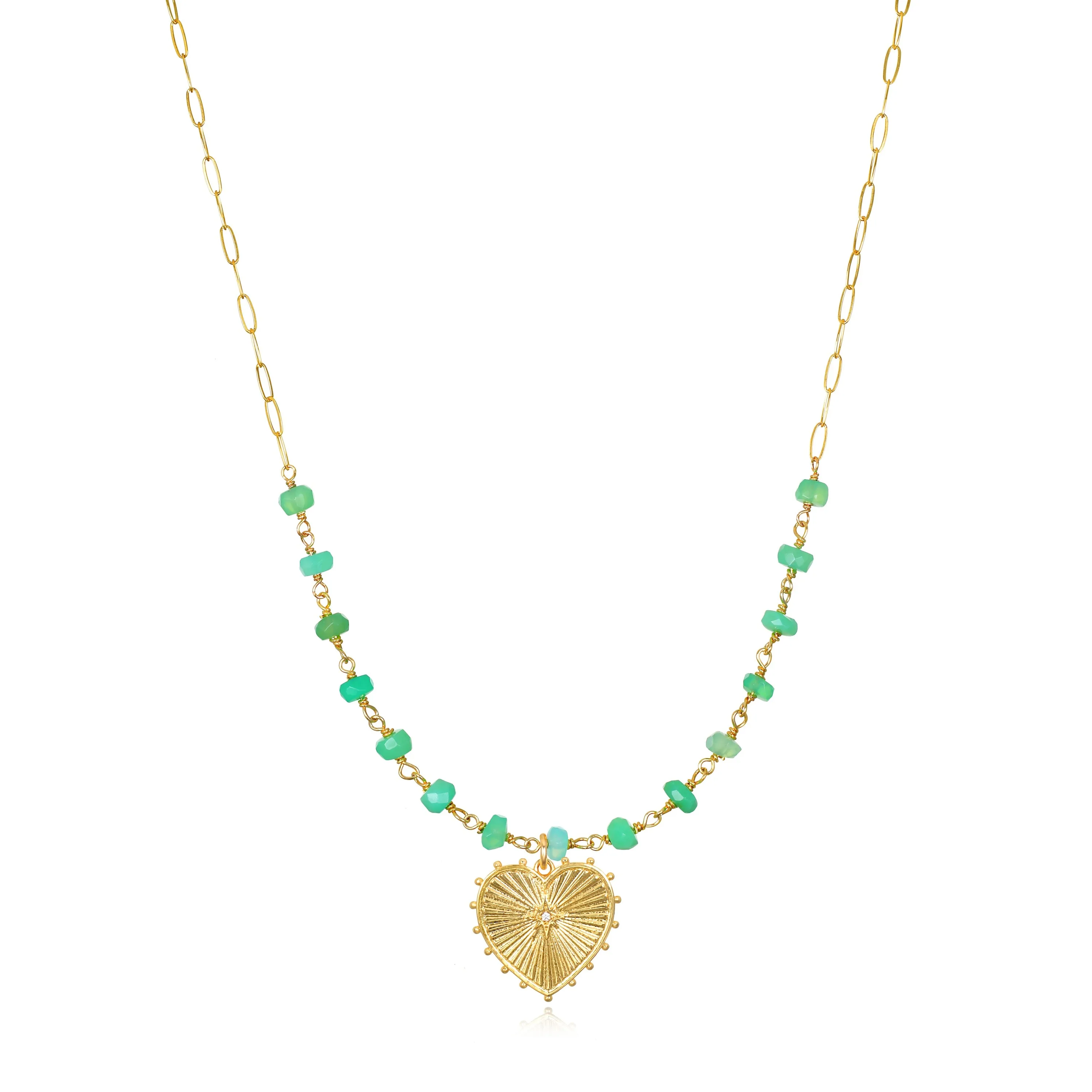 New! Beaded Heart Paperclip Necklace-Chrysoprase sold by Amelia Rose Design