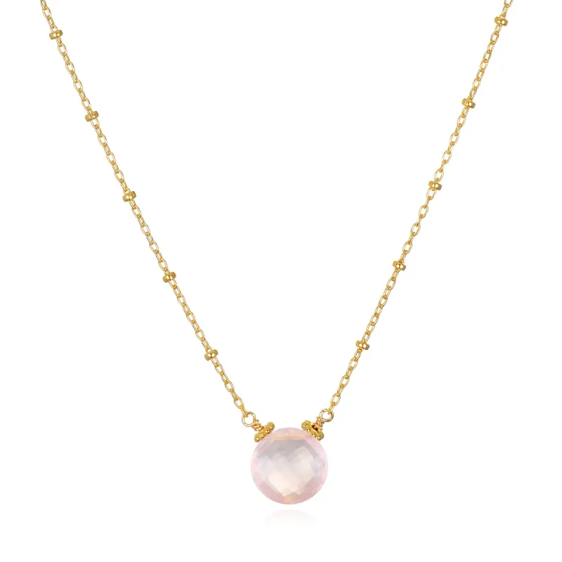 Rose Quartz Coin Beaded Necklace-Gold sold by Amelia Rose Design
