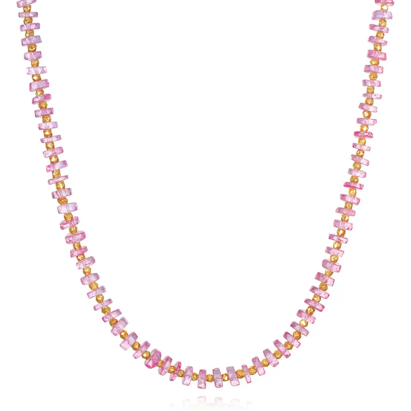 Pink Topaz Gemstone Heishi Necklace sold by Amelia Rose Design