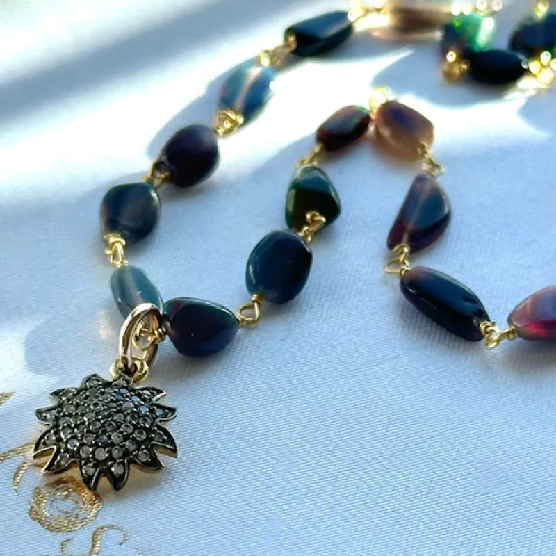 New! Ethiopian Opal Sunflower Charm Necklace sold by Amelia Rose Design