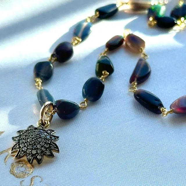 New! Ethiopian Opal Sunflower Charm Necklace sold by Amelia Rose Design