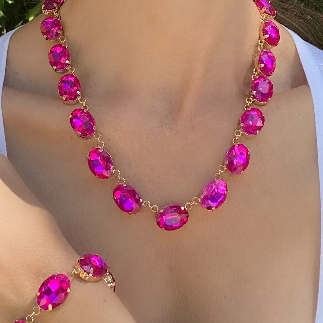 London Oval Cut Choker-Fuchsia sold by Amelia Rose Design product image thumbnail 2