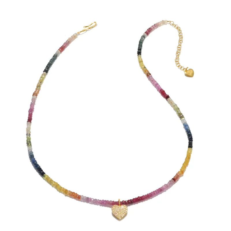 Diamond Heart Gemstone Necklace - Rainbow Sapphire sold by Amelia Rose Design