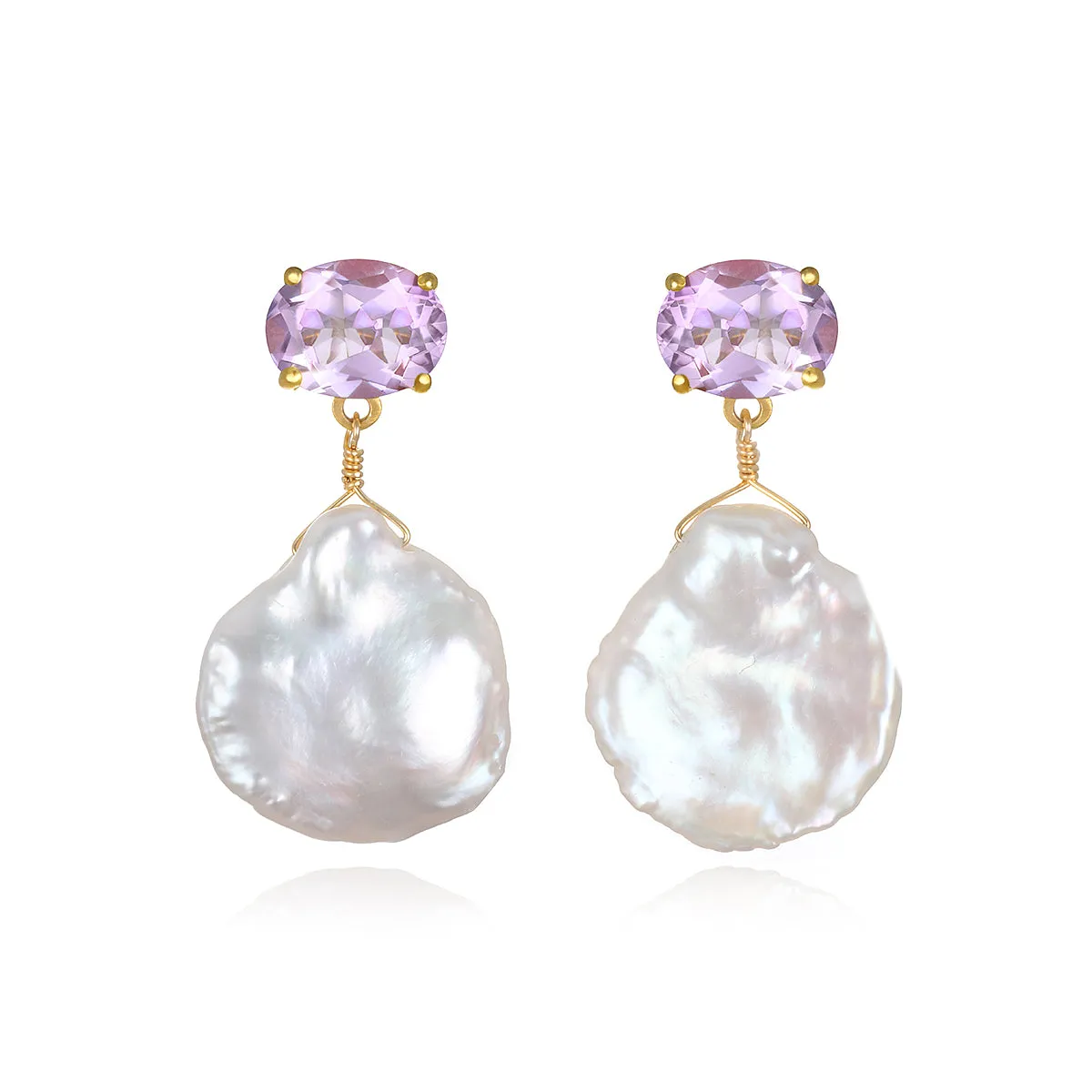 NEW! Pink Amethyst & Keshi Pearl Post Earrings sold by Amelia Rose Design