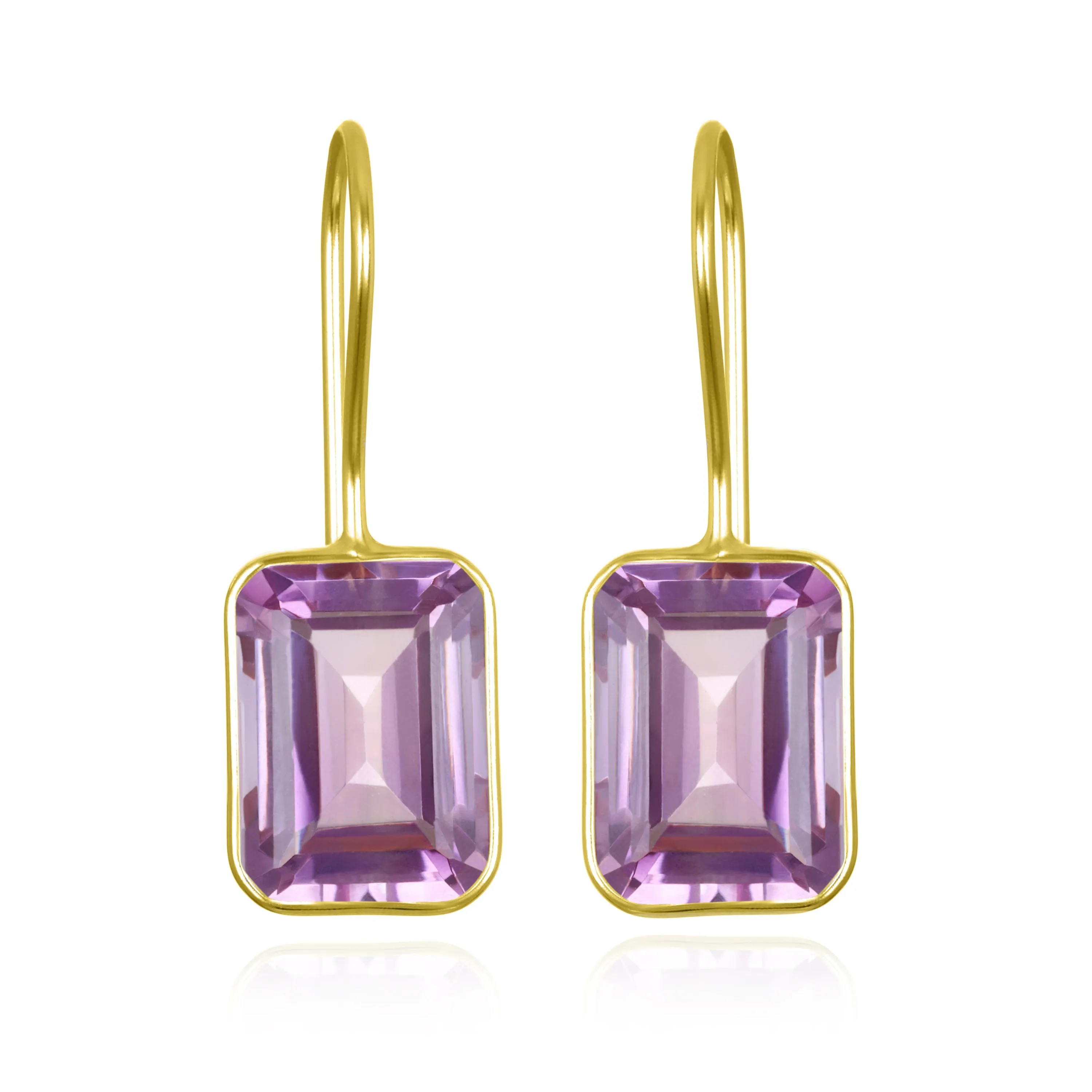 New! Bezeled Emerald Cut Dangles-Pink Amethyst Gold sold by Amelia Rose Design