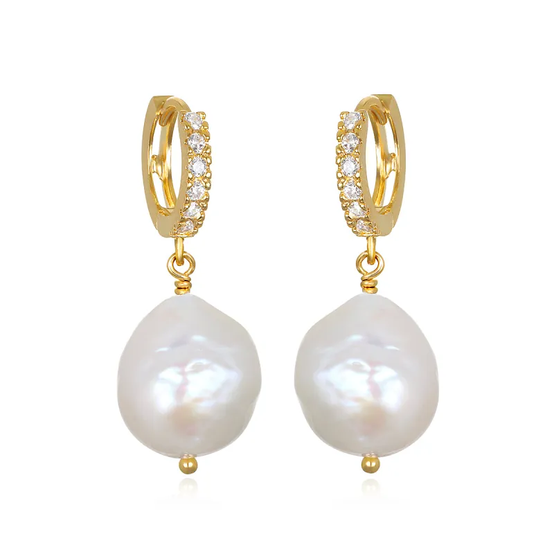 Baroque Pearl Huggies sold by Amelia Rose Design
