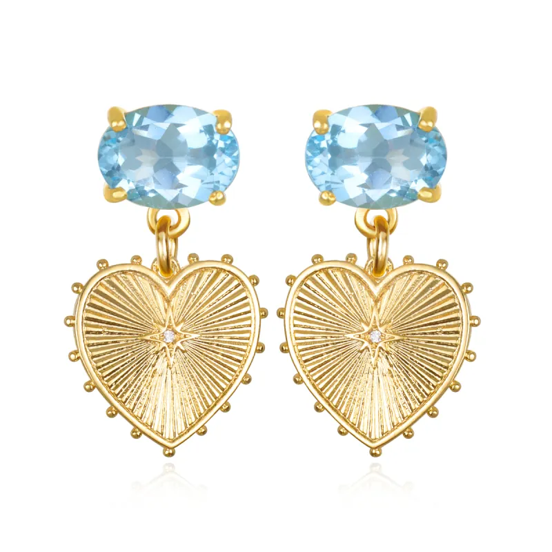 New! Beaded Heart Posts-Sky Blue Topaz sold by Amelia Rose Design