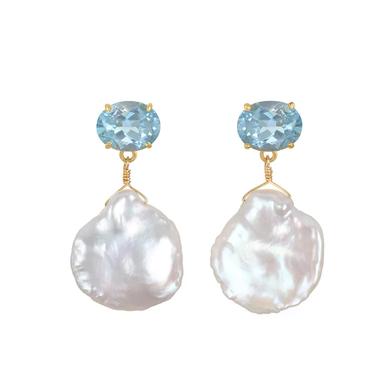 NEW! Sky Blue Topaz & Keshi Pearl Post Earrings sold by Amelia Rose Design