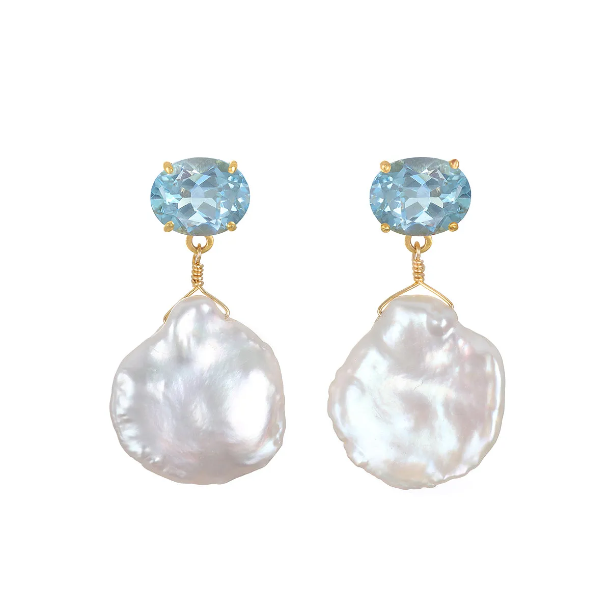 NEW! Sky Blue Topaz & Keshi Pearl Post Earrings sold by Amelia Rose Design