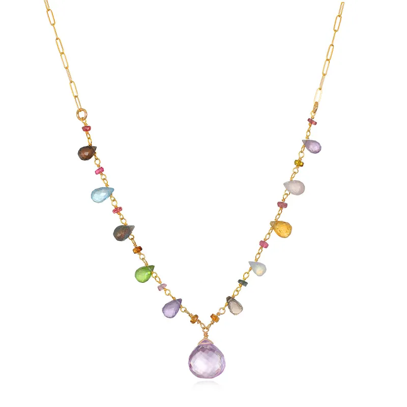 Wildflower Paperclip Necklace-Pink Amethyst sold by Amelia Rose Design
