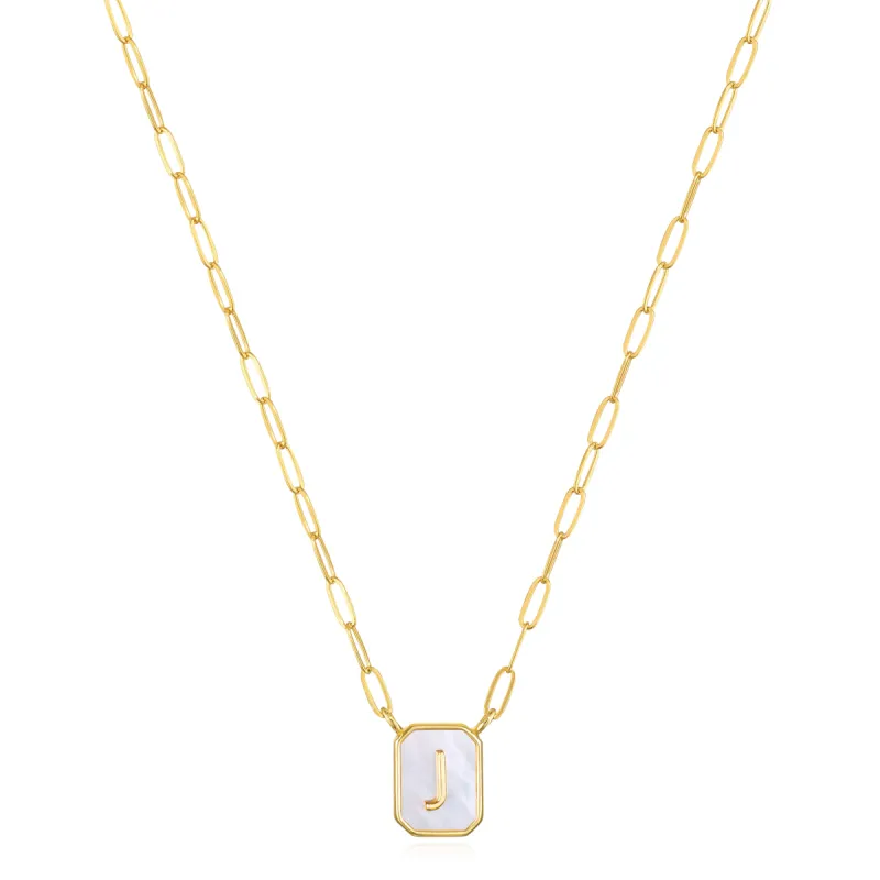 New! Mother of Pearl Paperclip Initial Necklace sold by Amelia Rose Design