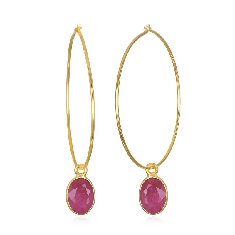 Gemdrop Hoop Earrings - Ruby sold by Amelia Rose Design