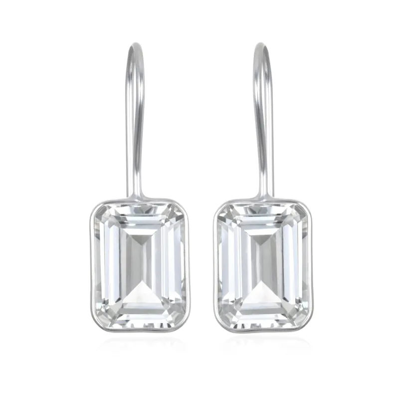 New! Bezeled Emerald Cut Dangles-White Topaz Silver sold by Amelia Rose Design