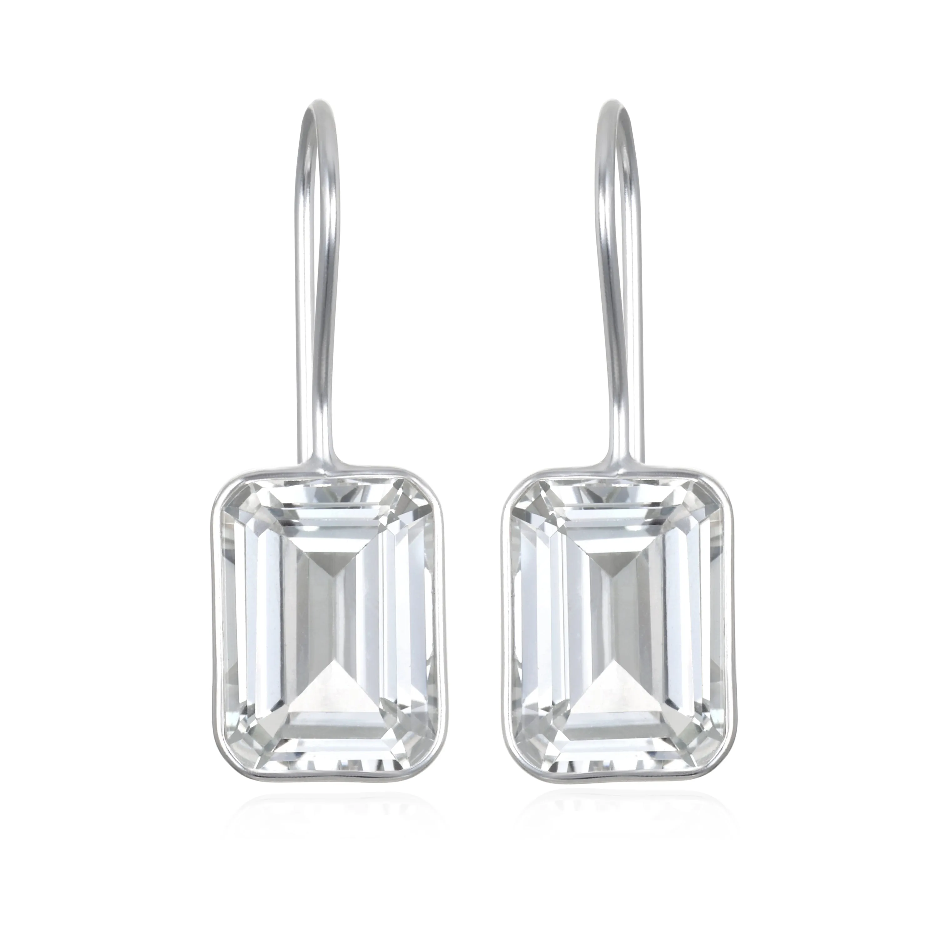 New! Bezeled Emerald Cut Dangles-White Topaz Silver sold by Amelia Rose Design