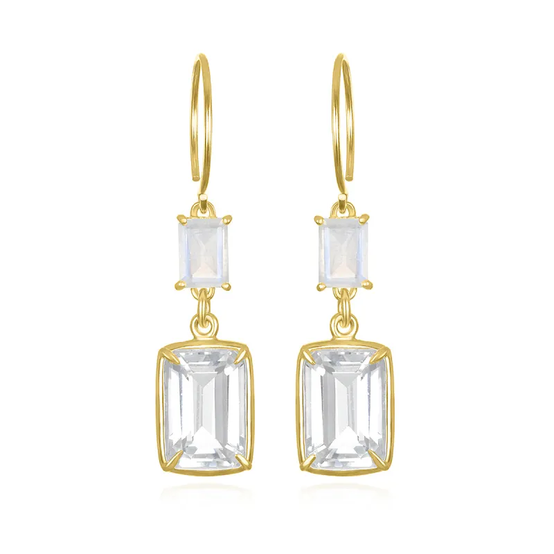 Double Gemstone Dangles-Rainbow Moonstone & White Topaz sold by Amelia Rose Design