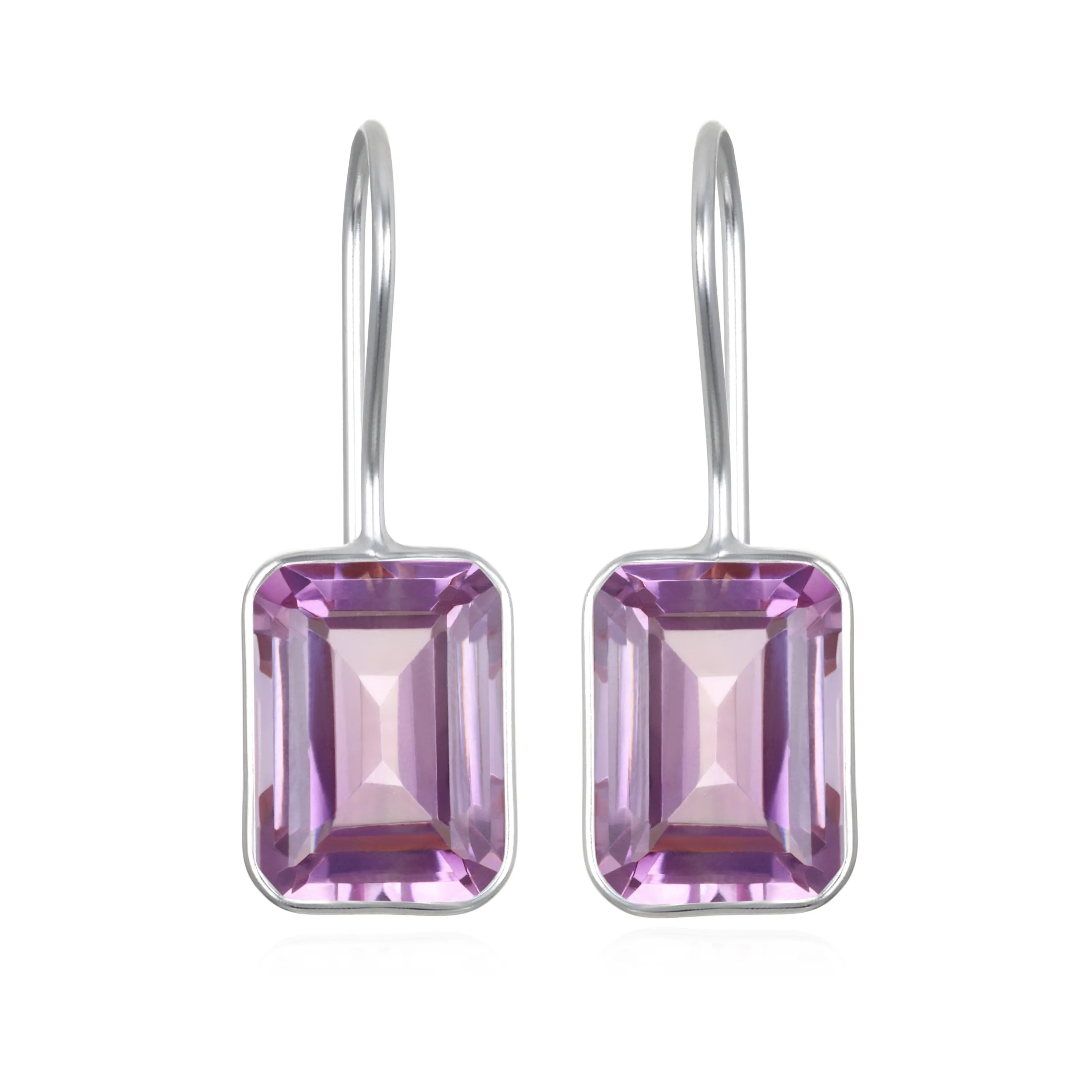 New! Bezeled Emerald Cut Dangles-Pink Amethyst Silver sold by Amelia Rose Design