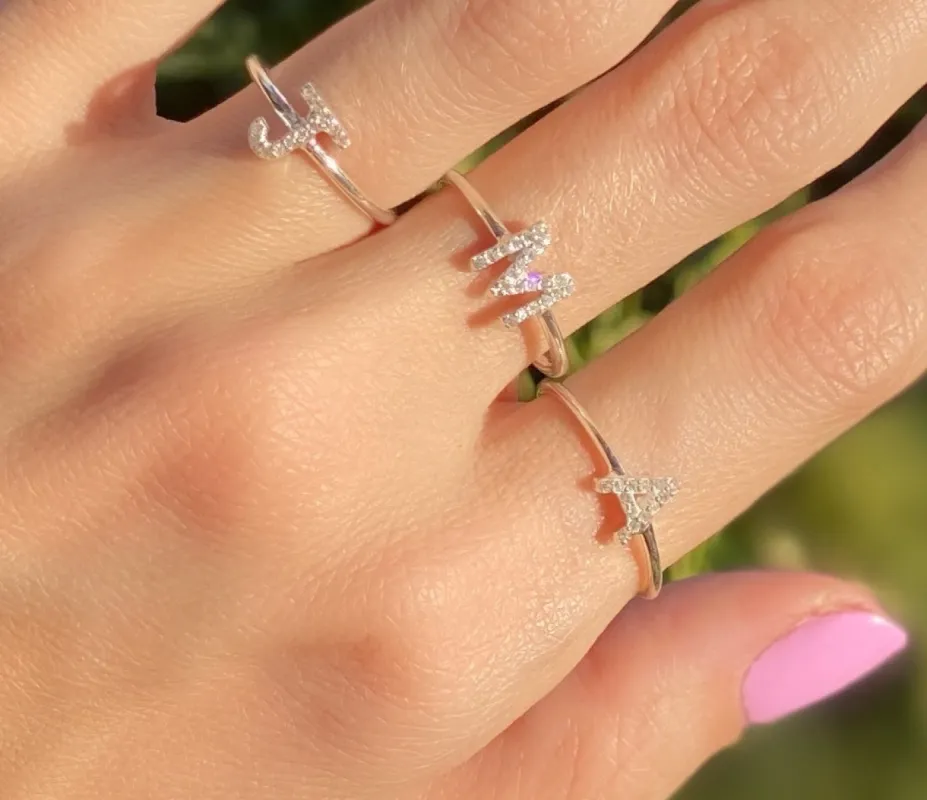 Diamond & Sterling Silver Initial Ring-All Letters sold by Amelia Rose Design