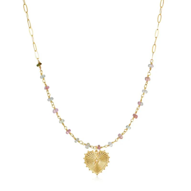 Beaded Heart Paperclip Necklace-Pastel Tourmaline sold by Amelia Rose Design