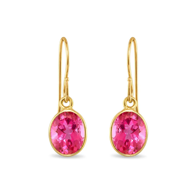 Bezeled Oval Gemdrop Earrings - Pink Topaz sold by Amelia Rose Design