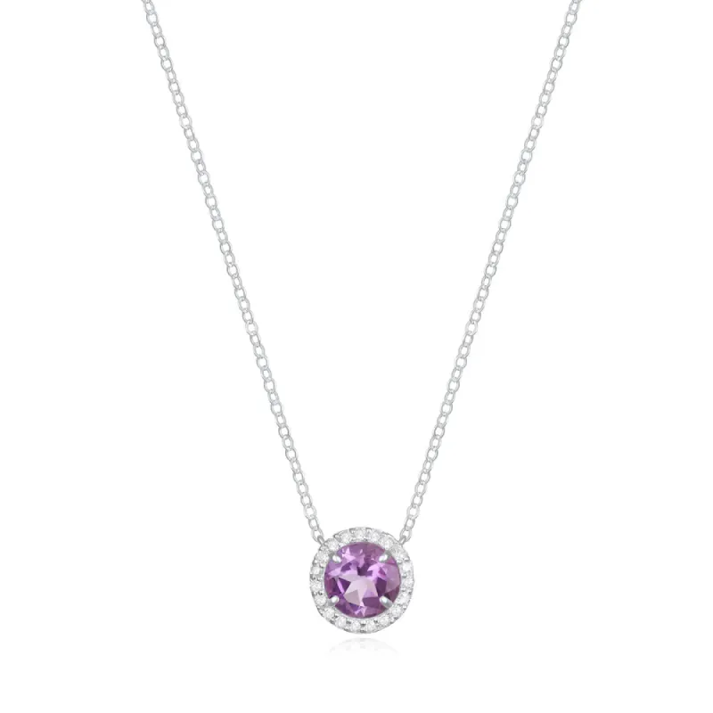 Diamond & Birthstone Necklace- February Amethyst sold by Amelia Rose Design