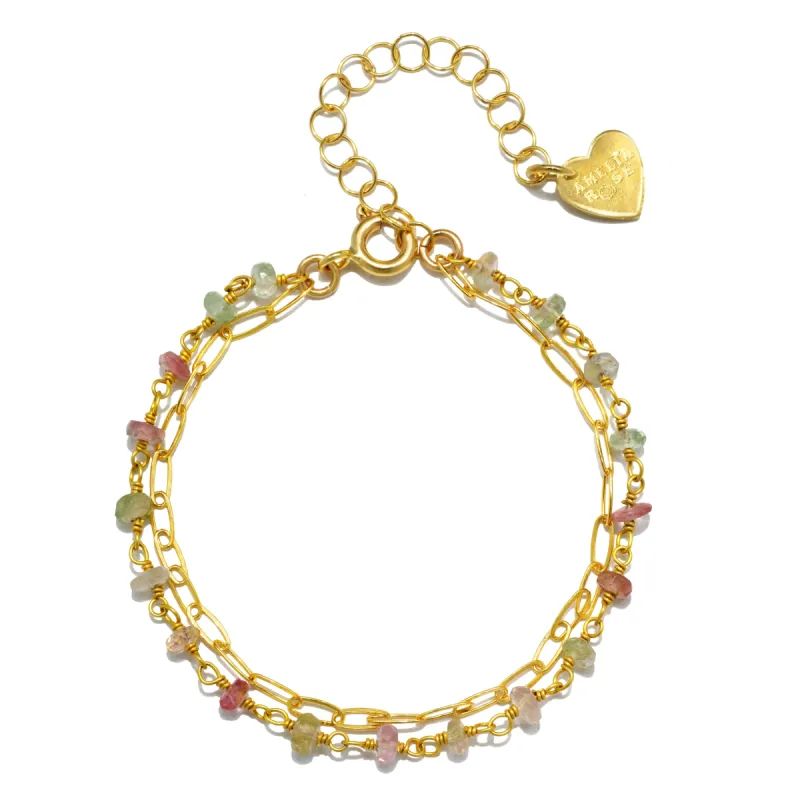 Gemstone Paperclip Bracelet-Pastel Tourmaline sold by Amelia Rose Design