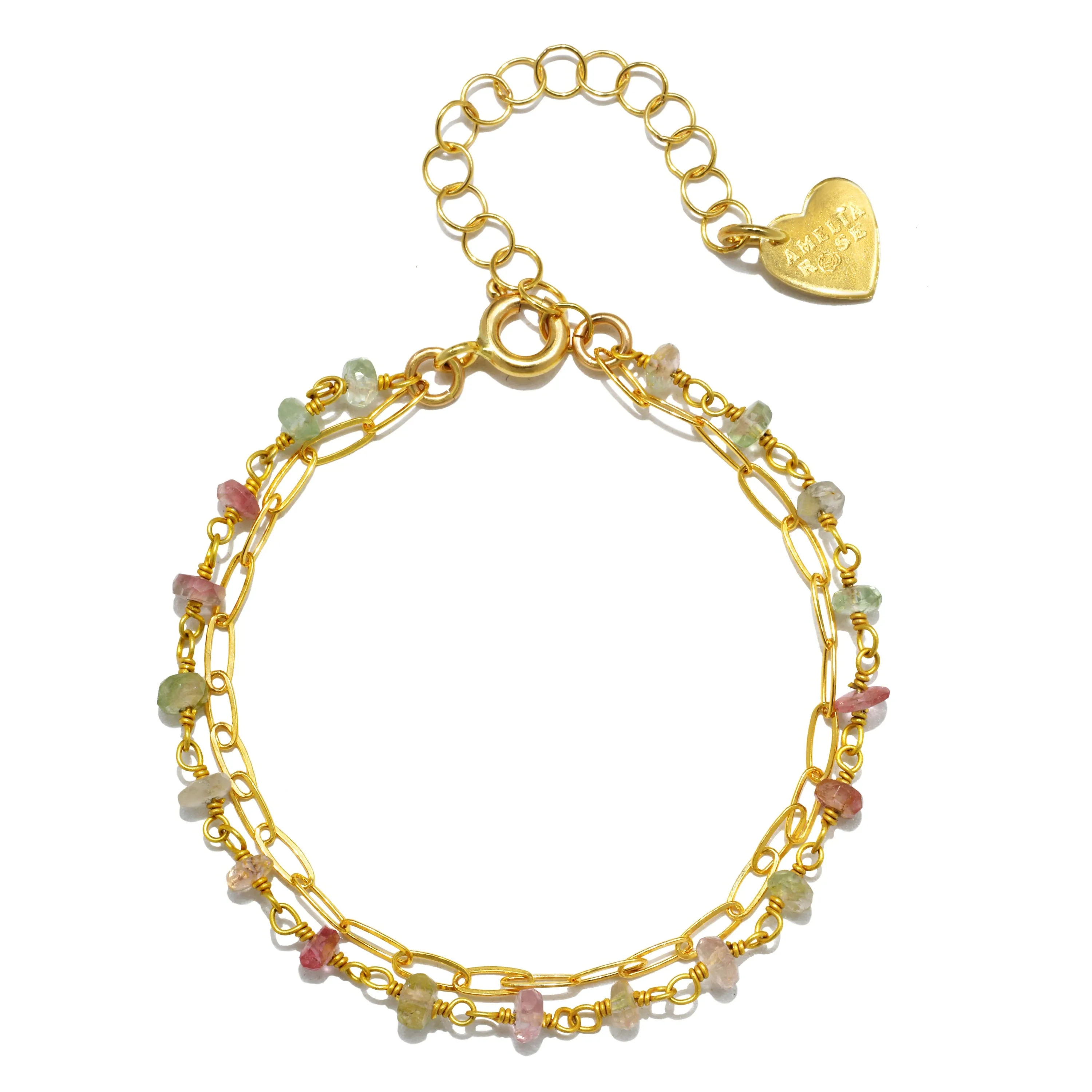 Gemstone Paperclip Bracelet-Pastel Tourmaline sold by Amelia Rose Design