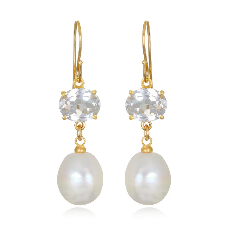 Baroque Pearl & Gemstone Dangle Earrings - White Topaz sold by Amelia Rose Design