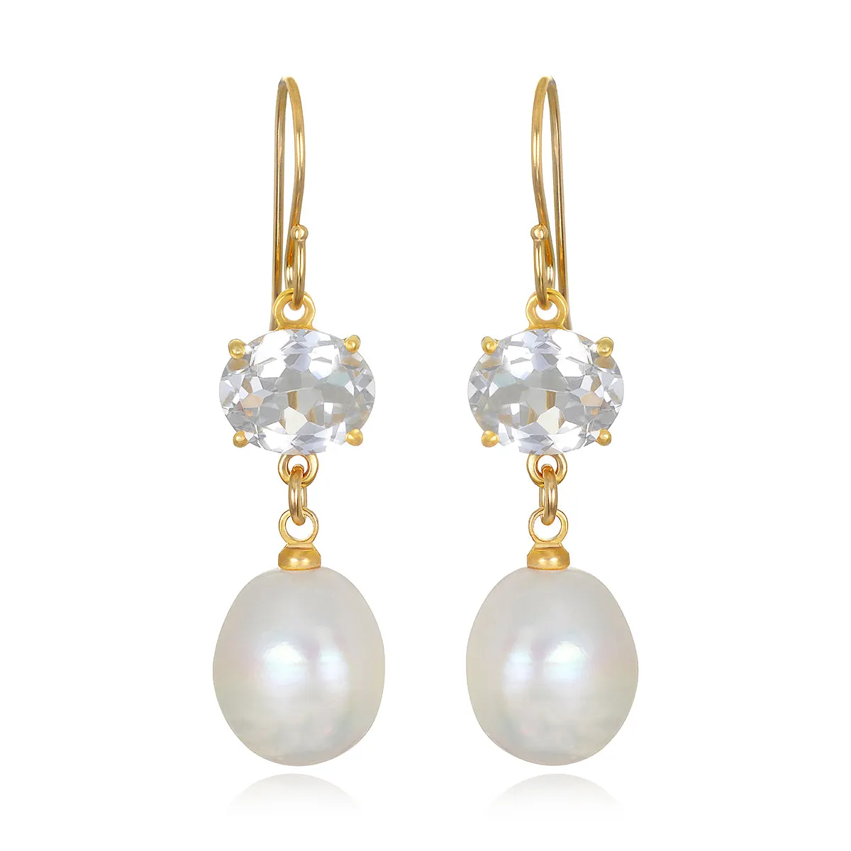 Baroque Pearl & Gemstone Dangle Earrings - White Topaz sold by Amelia Rose Design
