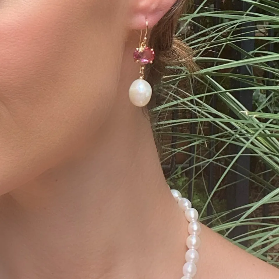 Baroque Pearl & Gemstone Dangle Earrings - White Topaz sold by Amelia Rose Design product image thumbnail 2