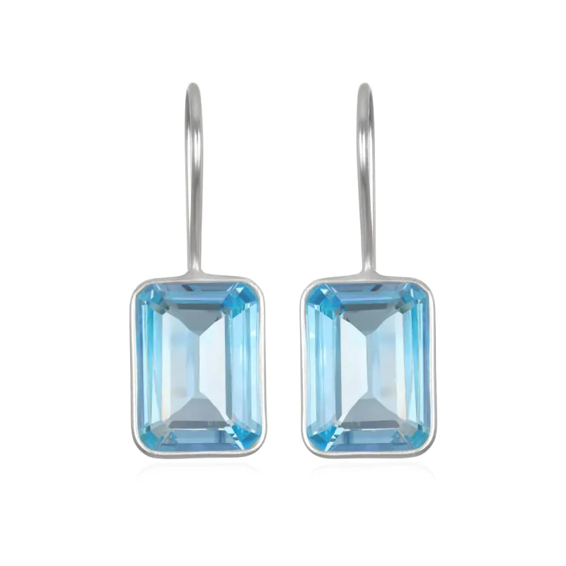 Bezeled Emerald Cut Dangles-Sky Blue Topaz Silver sold by Amelia Rose Design