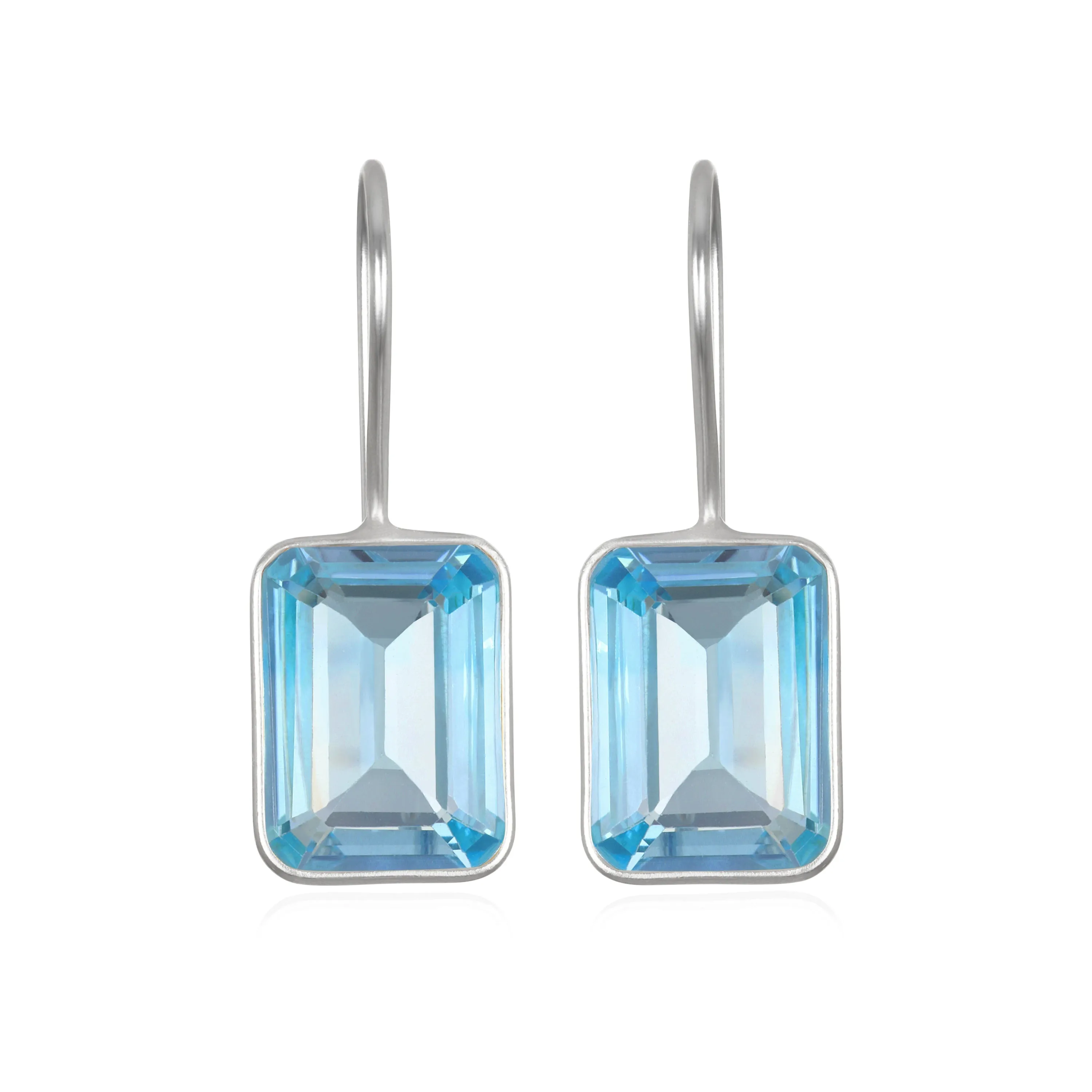 Bezeled Emerald Cut Dangles-Sky Blue Topaz Silver sold by Amelia Rose Design