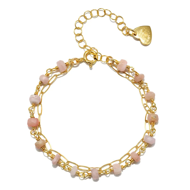 Gemstone Paperclip Bracelet-Pink Opal sold by Amelia Rose Design